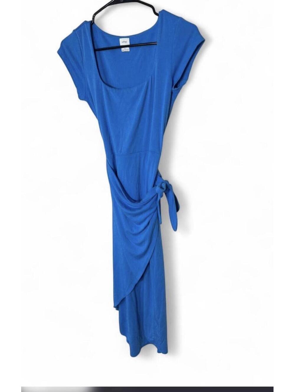 Wilfred Blue Lightweight Tie Layered Midi Wrap Dress Short Sleeve Size S